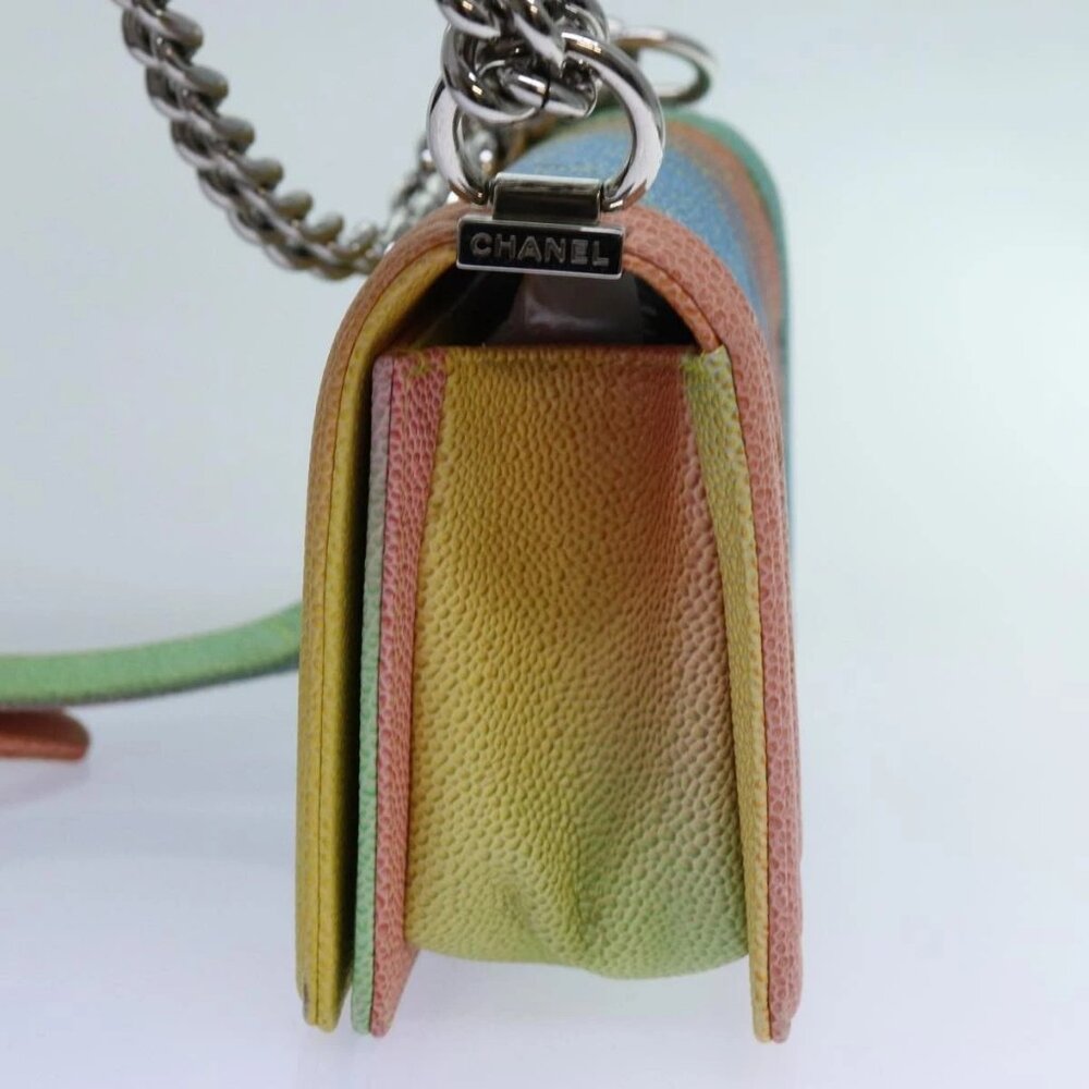 CHANEL Matelasse Boy Chanel Chain Shoulder Bag Leather Rainbow CC Auth 71579SM - Picture 5 of 15